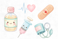 Watercolor Nurse Clipart PNG Bundle - Kawaii Medical Sublima Product Image 3