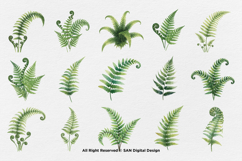 15 Bundle Watercolor Fern Leaf Botanical Aesthetic Tropical Product Image 8