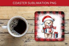 square coaster - plaid christmas baby bear Product Image 1