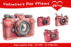 Valentine Day Watercolor Camera Clipart PNG Product Image 1