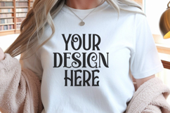 White Gildan 5000 T-Shirt Mockup | Boho Flat Lay Shirt Product Image 1