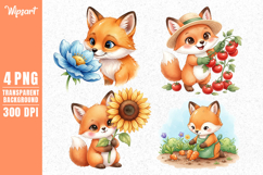 Cute Fox Gardening &amp; Flowers Clipart PNG Product Image 1