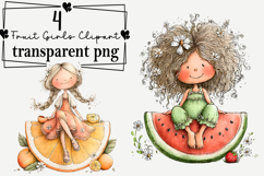 Whimsical Fruit Girls Clipart Watercolor PNG Product Image 1
