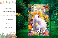 Happy Easter Garden Flag, Cartoon Easter Bunny PNG Product Image 1