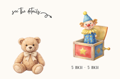 Vintage Toys Watercolor Clipart Set 49 PNG, Cute Nursery Toy Product Image 7
