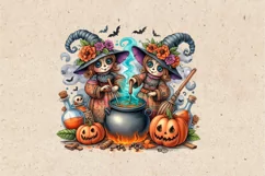 Watercolor Halloween Zombie Witches. PNG sublimation Product Image 2