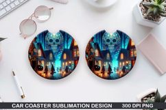 Mansion Car Coaster Sublimation |Halloween Coaster PNG Product Image 1