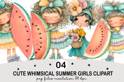 Whimsical Summer Girls Clipart Watercolor png Product Image 1