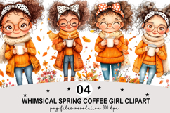 Whimsical Spring Coffee Girl Clipart Watercolor png Product Image 1