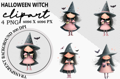 Witch Pumpkin Autumn Girl Clipart Watercolor PNG Product Image 1
