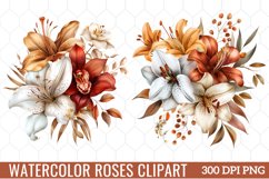 Watercolor Roses Clipart Bouquets, Watercolor Clipart Product Image 1
