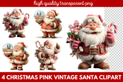 Pink Vintage Santa Clipart | Retro Christmas Santa PNG Product Image 1