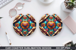 Love Heart Car Coaster Sublimation| Valentine Coaster PNG Product Image 1