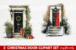 2 Christmas Door Clipart Set | Festive Holiday Front Door Product Image 1