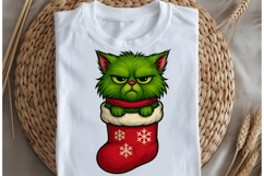 Funny Christmas green cat png design for T-shirts Product Image 5