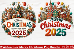 2 Watercolor Merry Christmas PNG | Festive Holiday Product Image 1