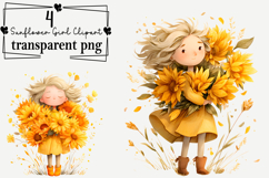Whimsical Sunflower Girl Clipart Watercolor PNG Product Image 1