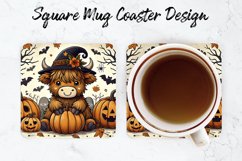 Halloween Highland Cow Mug coaster | Coaster | Sublimation Product Image 1