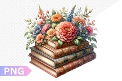Vintages Books And Flowers Sublimation - Clipart PNG Design Product Image 1