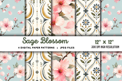 Sage Blossom Watercolor Digital Papers JPG Product Image 1