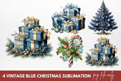 Vintage Blue Christmas Sublimation Clipart Product Image 1