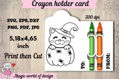 Halloween cat in a pumpkin svg, coloring crayon holder card Product Image 1
