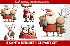 4 Santa Reindeer Clipart Set | Cute Christmas Reindeer PNG Product Image 1