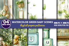 Watercolor Green Baby Scenes Paper PNG Product Image 1
