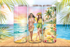 Cute Summer Girls in beach Tumbler Wrap PNG Sublimation Product Image 1