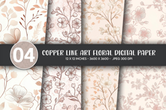 Copper Line Art Floral Digital Paper Product Image 1