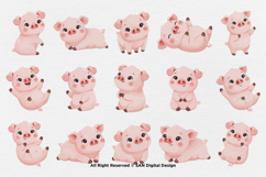 15 Bundle Watercolor Baby Pig Pink Cute Hog Farm Sticker Product Image 8