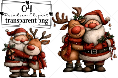 Santa &amp; Reindeer Christmas Clipart Watercolor PNG Product Image 1