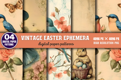 Vintage Easter Ephemera Digital Paper PNG Product Image 1