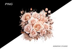 Rose gold Flowers PNG, Watercolor Rose Bouquet Product Image 1