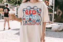 Red White &amp; 250 retro Doodle PNG T-Shirt|4th of July PNG Product Image 8
