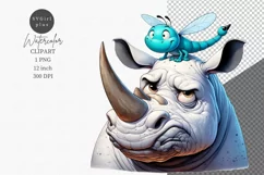 Funny clipart, Rhinoceros and dragonfly clipart, Birthday, Product Image 1