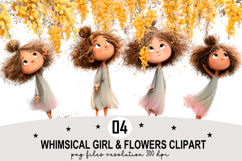 Whimsical Girl &amp; Flowers Clipart Watercolor Png Product Image 1