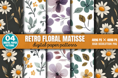 Retro floral matisse Digital Paper Bundle PNG Product Image 9