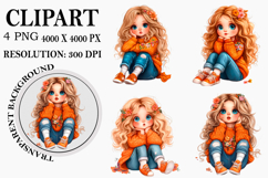 Watercolor Autumn Quirky Girl Clipart Watercolor PNG Product Image 1