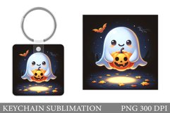 Cute Ghost Keychain Design. Halloween Keychain Sublimation Product Image 1