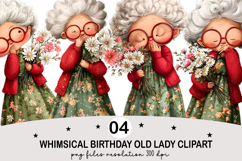 Whimsical Birthday Old Lady Clipart Product Image 1