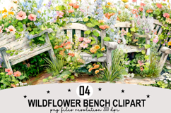Whimsical Wildflower Bench Clipart Watercolor png Product Image 1