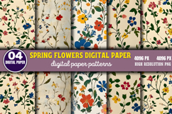 Spring Flowers Digital Paper Bundle PNG Product Image 9