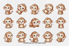 15 Bundle Watercolor Baby Monkey Animal Primate Banana Kids Product Image 8