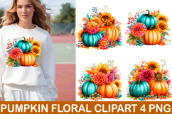 Pumpkin Floral Clipart Fall Sublimation Design Product Image 1