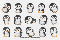 15 Bundle Watercolor Chibi Penguin Cute Kids Cold Baby White Product Image 8