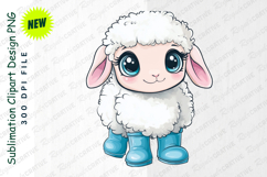 Cute Cartoon Sheep In Blue Rain Boots Adorable Clipart Product Image 1
