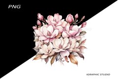 Watercolor Pink Magnolia Clipart, Wedding Flowers Clipart Product Image 1