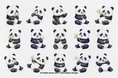 15 Bundle Watercolor Baby Panda Animal Black White Bear Cute Product Image 8