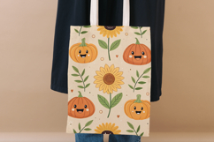 Funny Sunflower Pumpkin Faces Seamless Pattern, Digital Pape Product Image 6